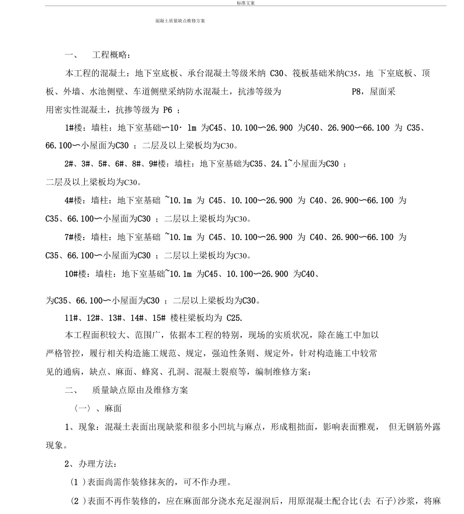 混凝土高质量缺陷修补方案设计23469_第1页