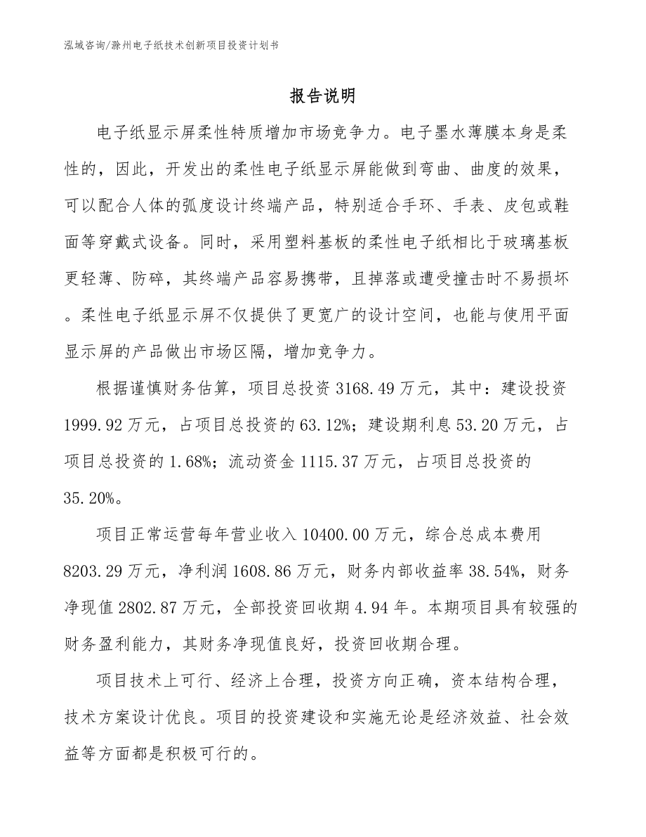 滁州电子纸技术创新项目投资计划书_第1页