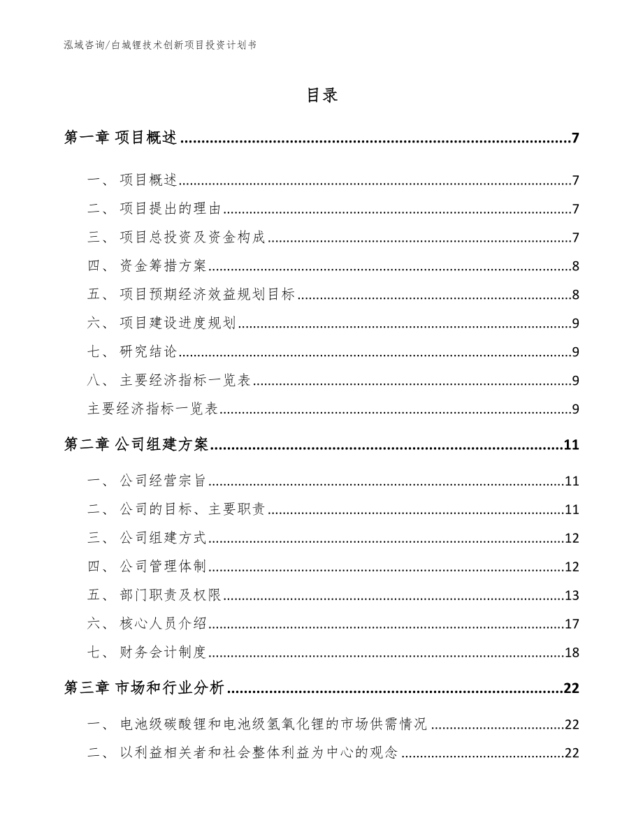 白城锂技术创新项目投资计划书参考范文_第1页