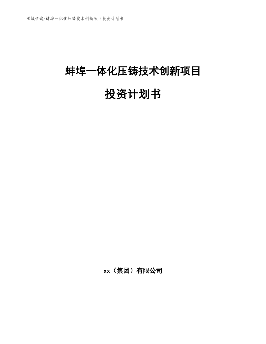 蚌埠一体化压铸技术创新项目投资计划书参考范文_第1页