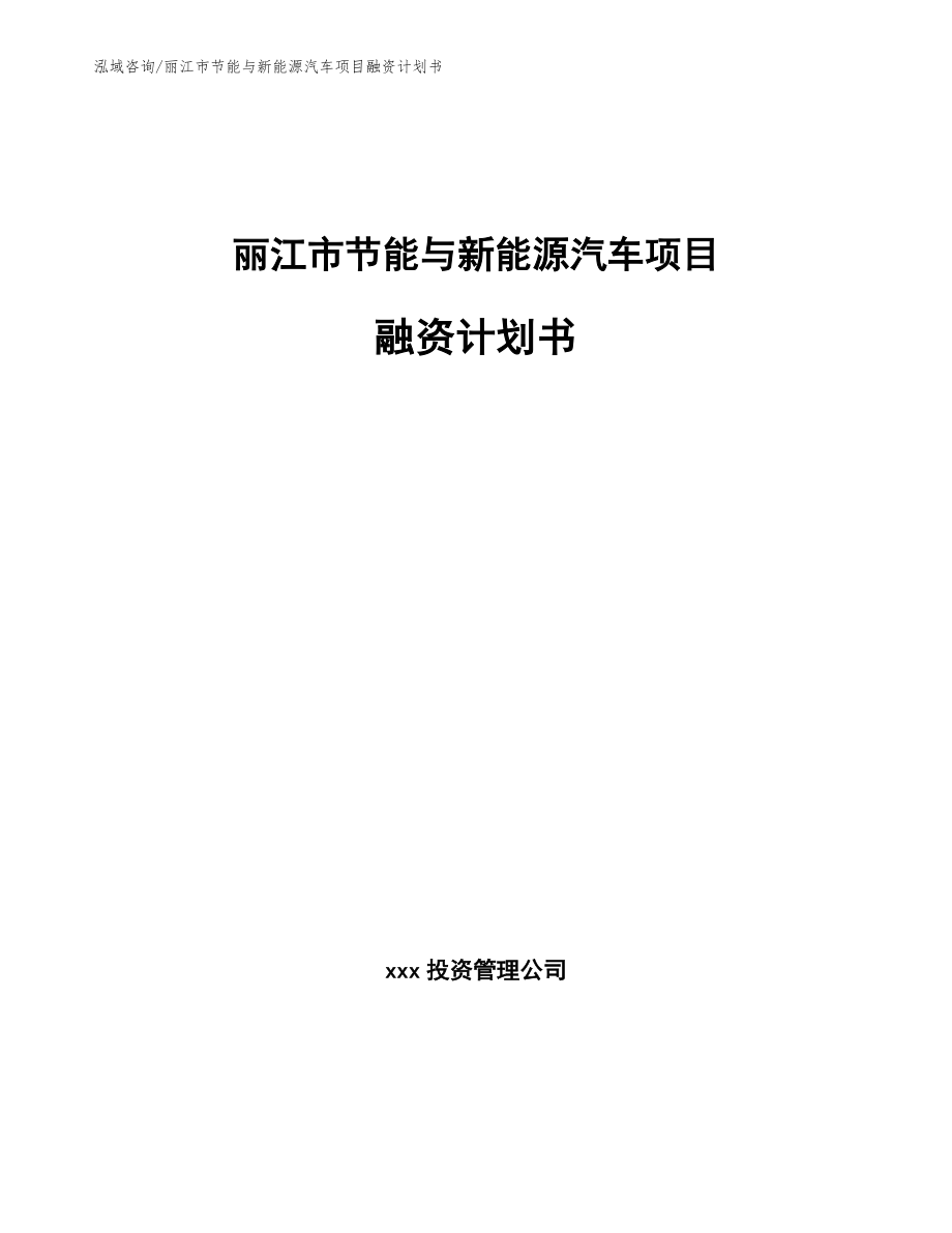 丽江市节能与新能源汽车项目融资计划书_第1页