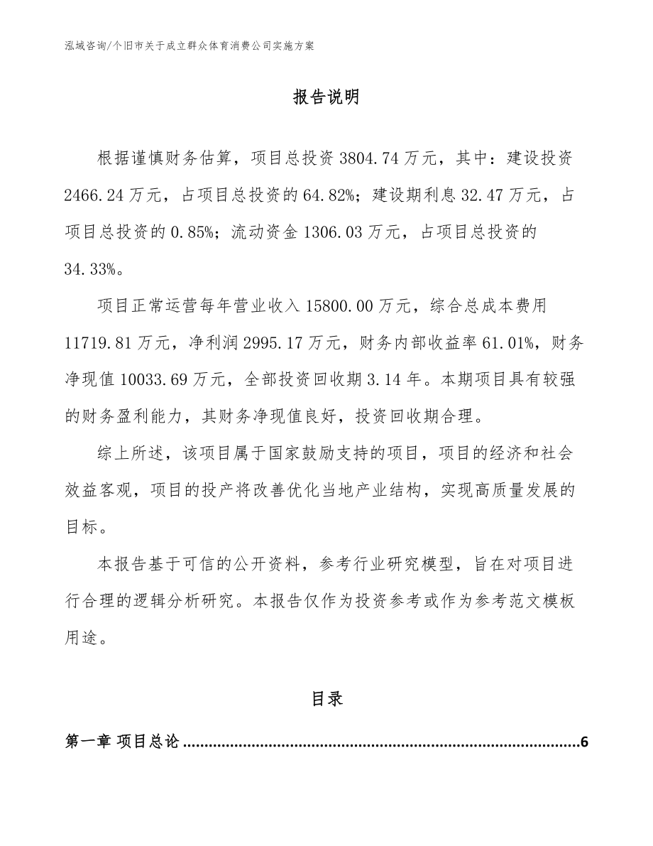 个旧市关于成立群众体育消费公司实施方案_第1页