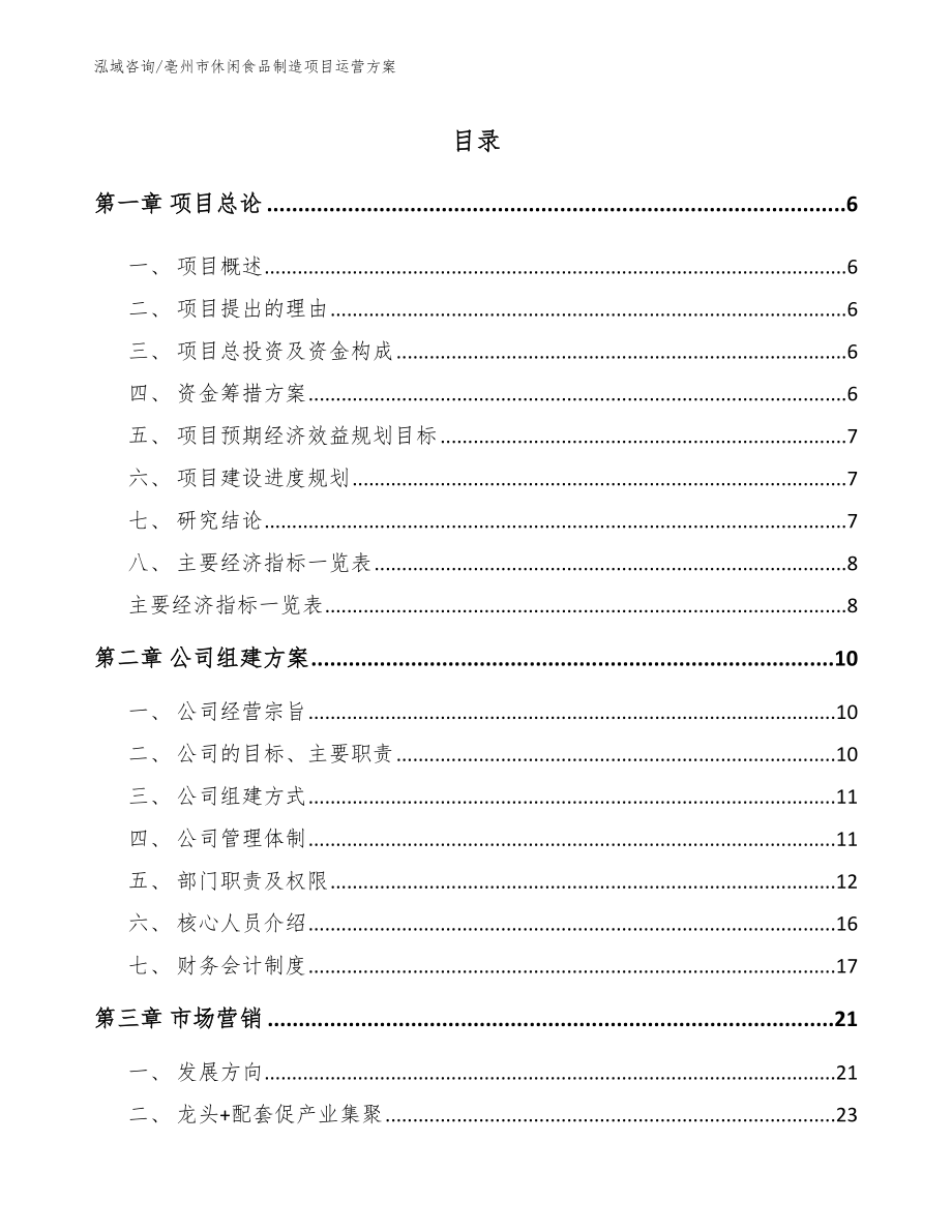 亳州市休闲食品制造项目运营方案_模板范文_第1页