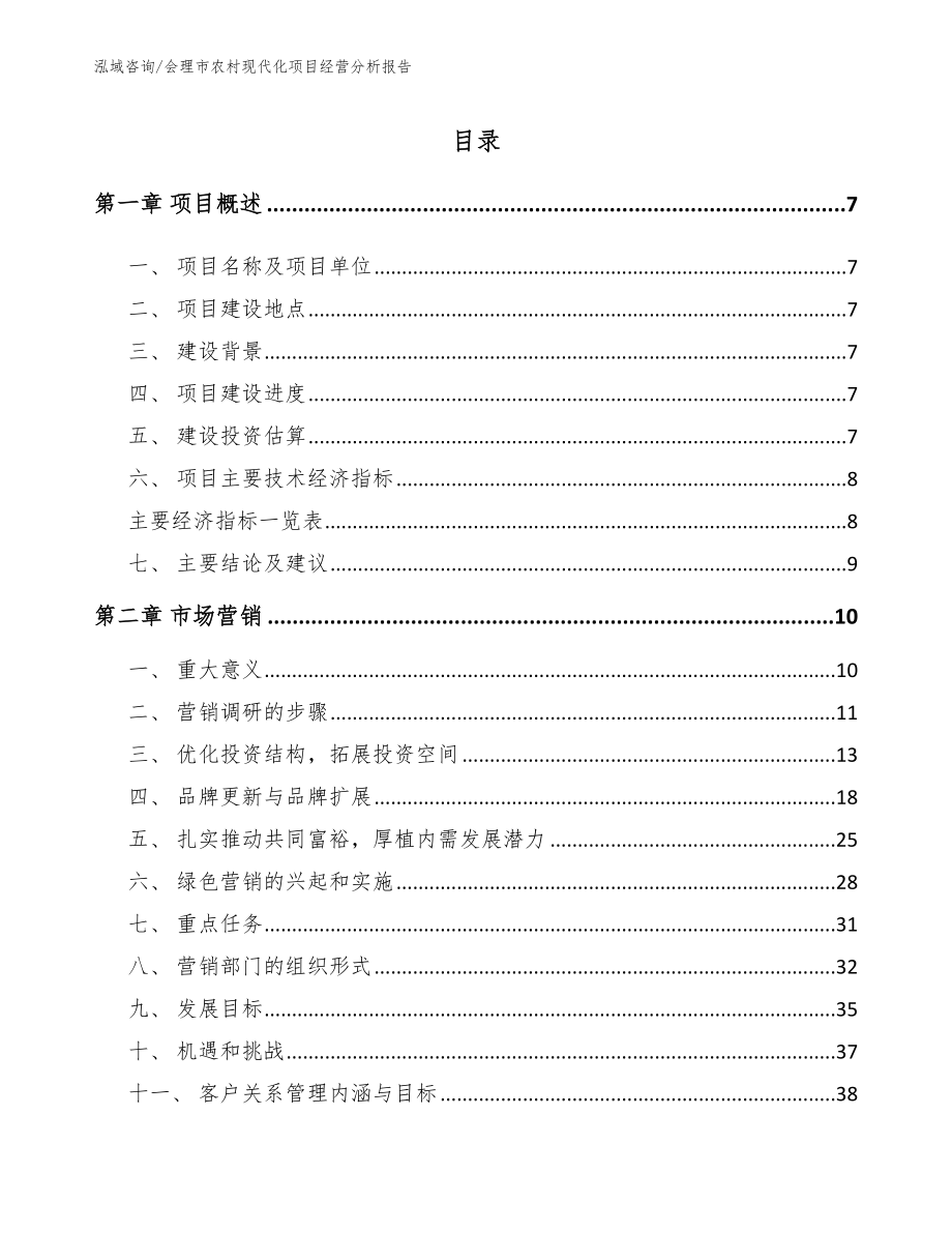 会理市农村现代化项目经营分析报告【模板范本】_第1页