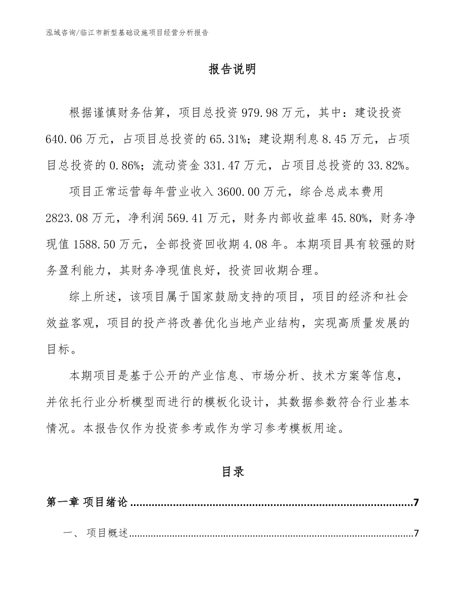 临江市新型基础设施项目经营分析报告_模板_第1页