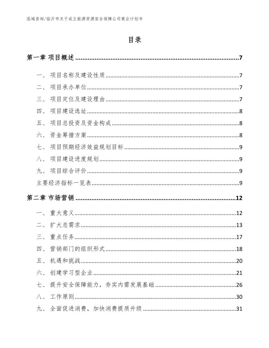 临沂市关于成立能源资源安全保障公司商业计划书_第1页