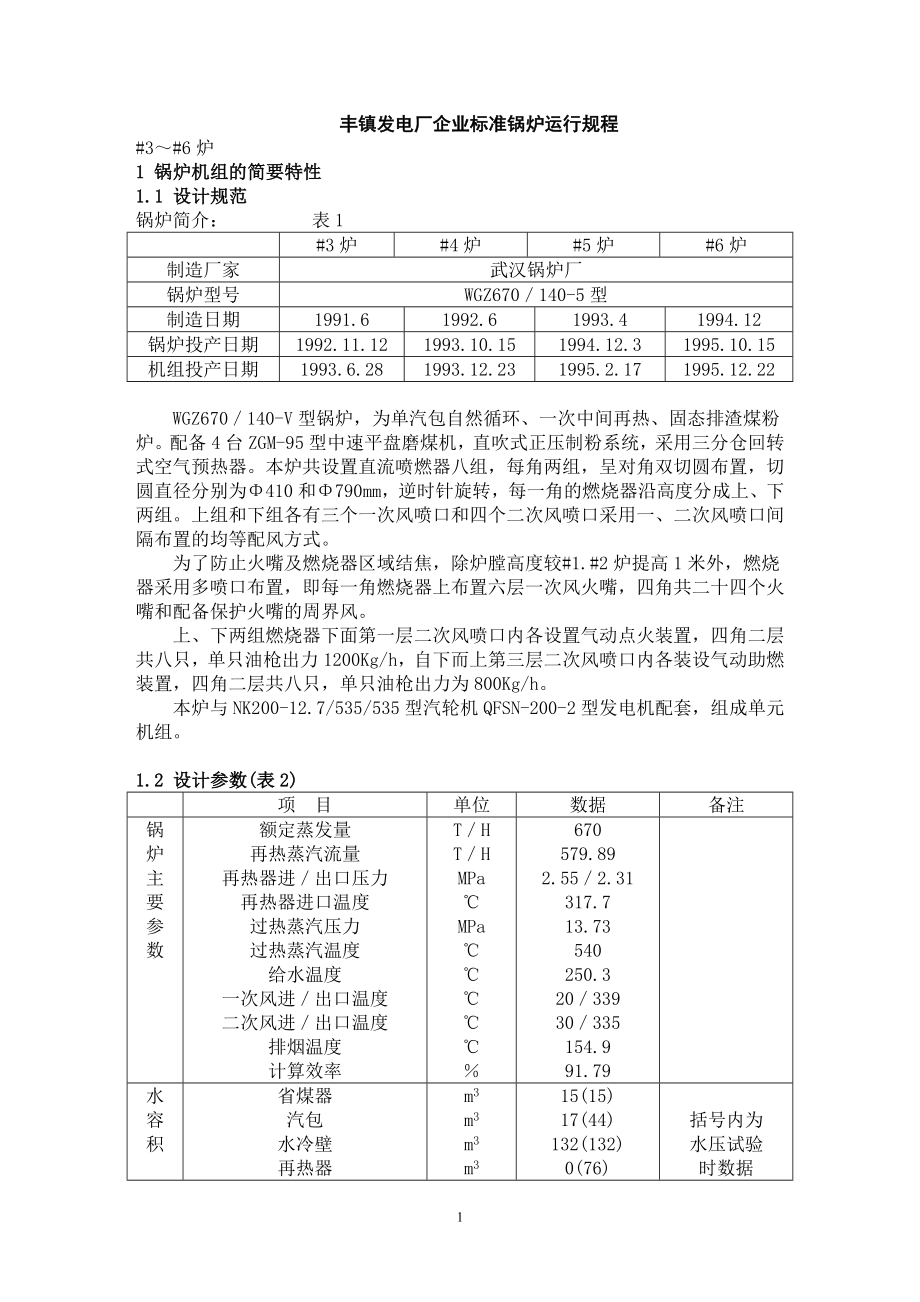 丰镇发电厂企业标准锅炉运行规程_第1页