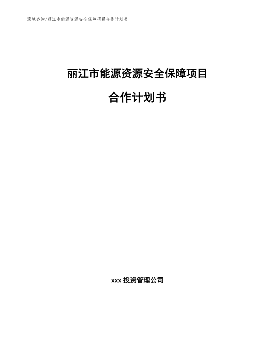 丽江市能源资源安全保障项目合作计划书（范文参考）_第1页