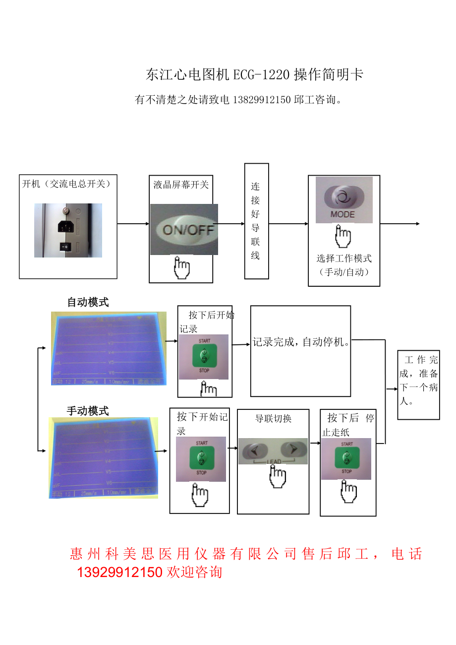 东江心电图机ECG-1220简明操作卡_第1页