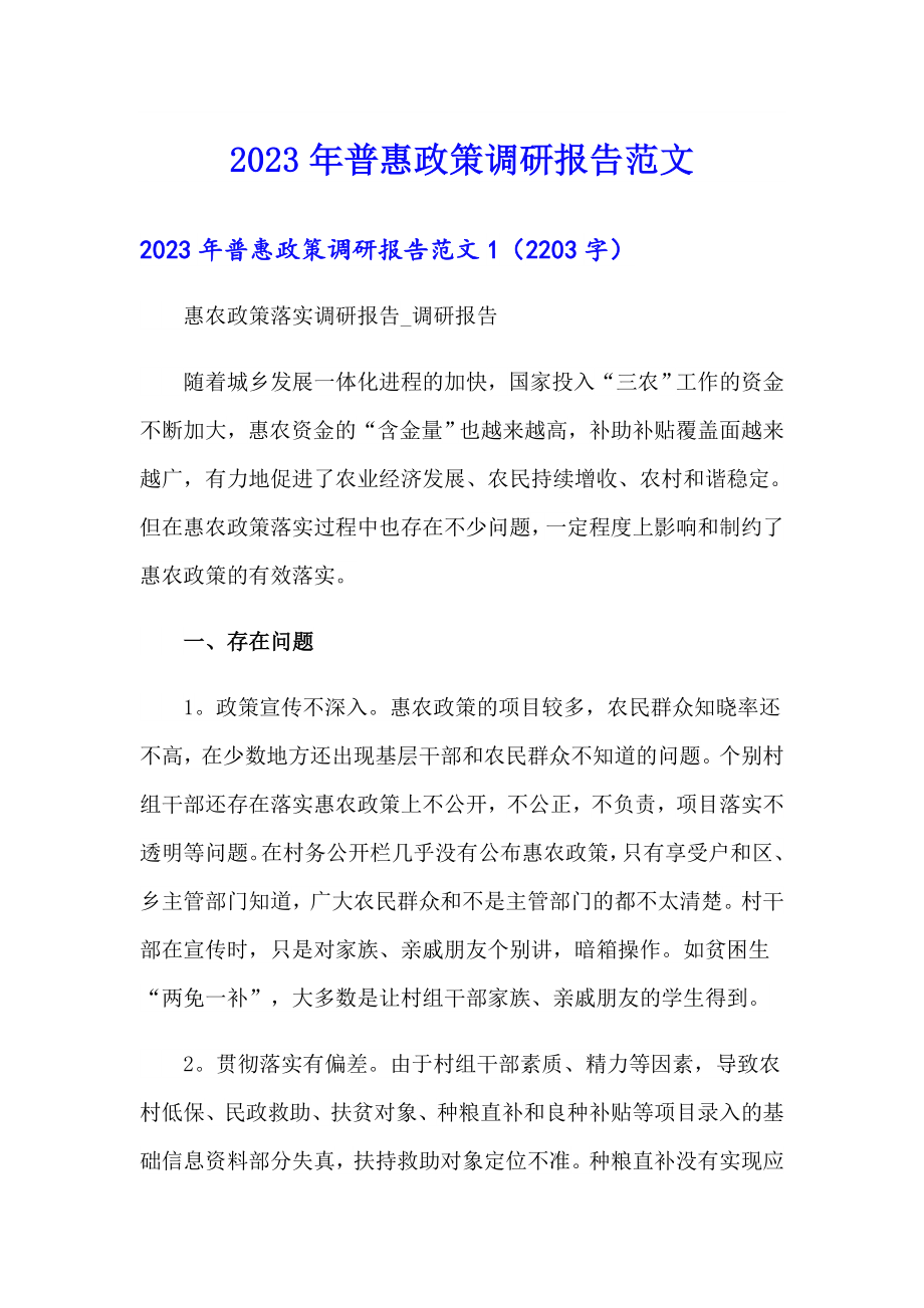 2023年普惠政策调研报告范文_第1页