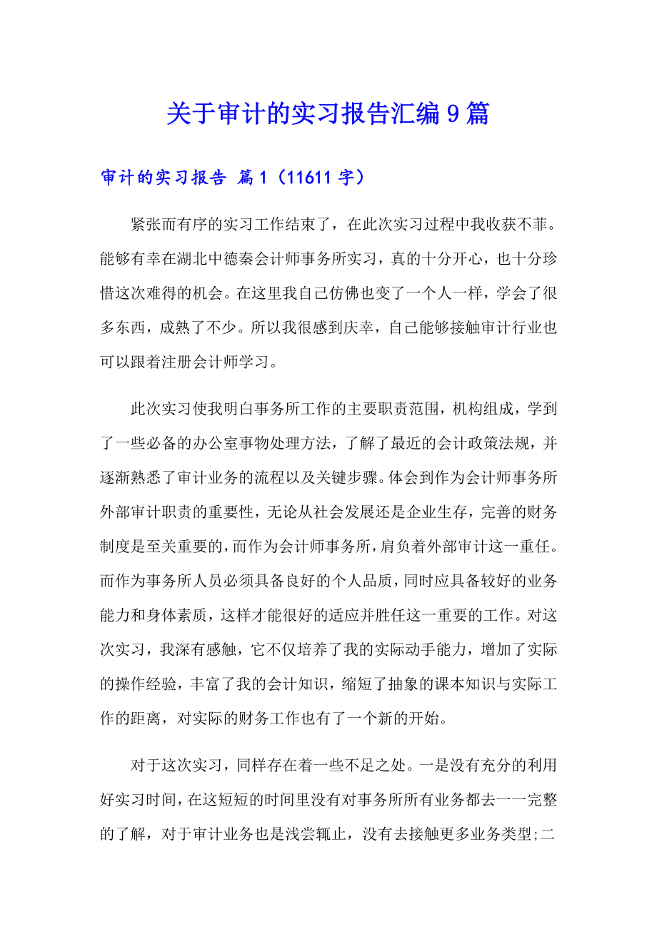 关于审计的实习报告汇编9篇_第1页