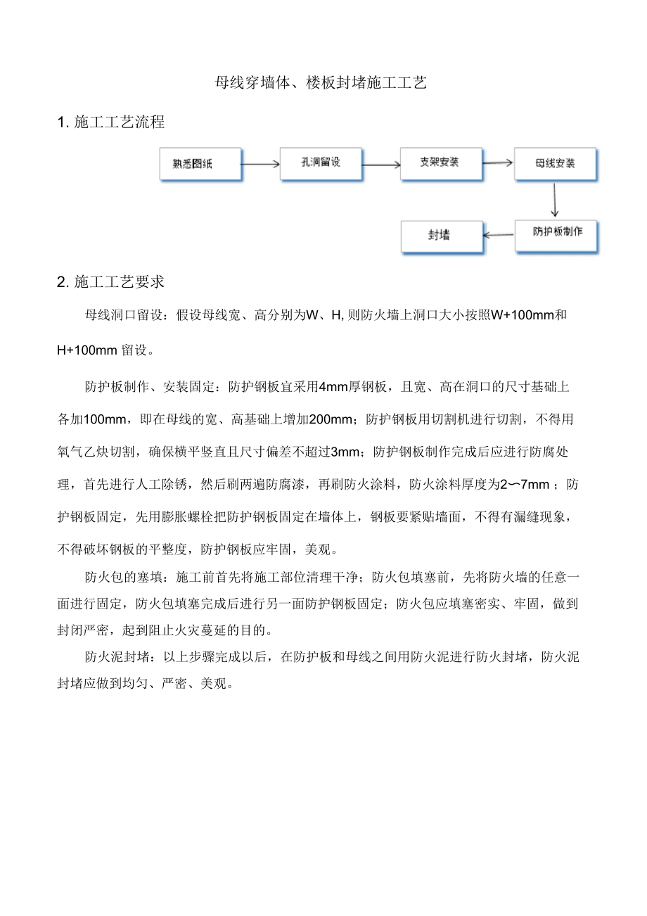 母线穿墙体、楼板封堵施工工艺_第1页