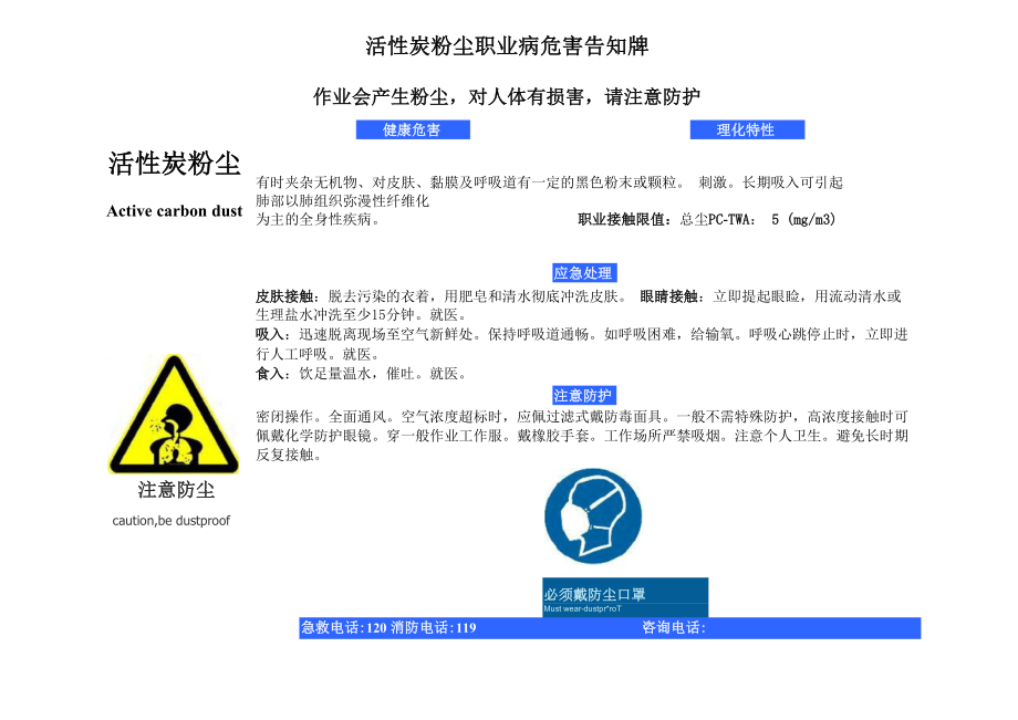 活性炭粉尘职业病危害告知牌_第1页