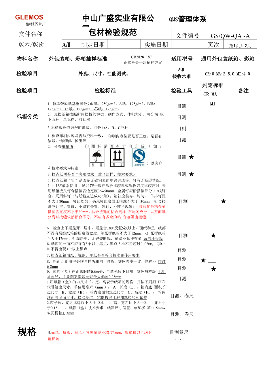 外包装箱检验指导书_第1页