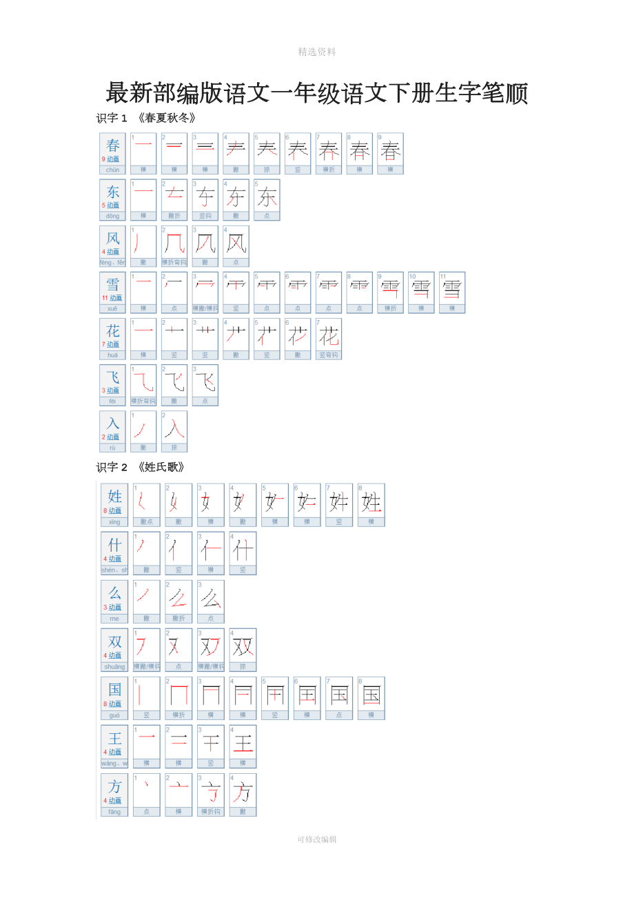 一年级语文下册生字笔顺_第1页