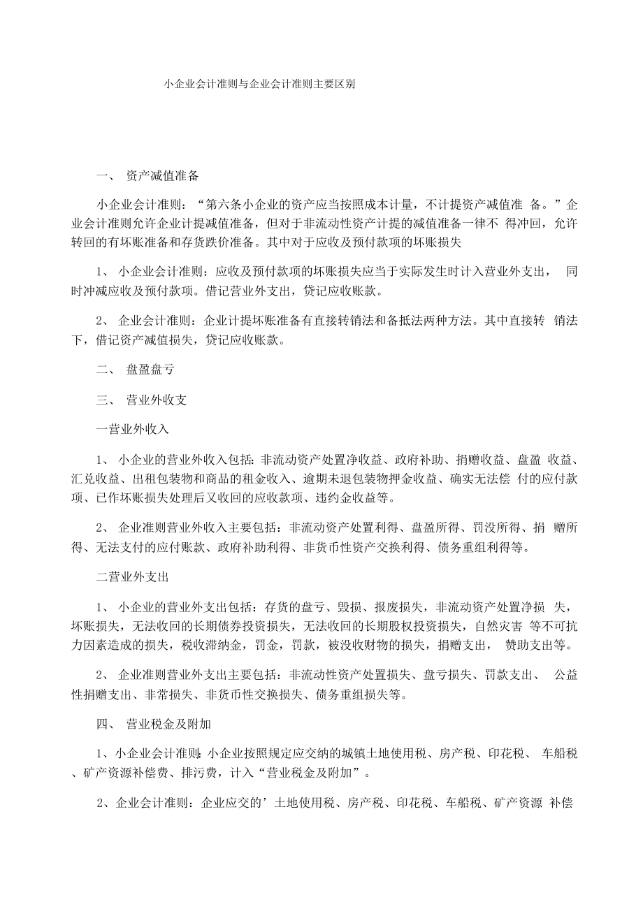 小企业会计准则与企业会计准则主要区别_第1页