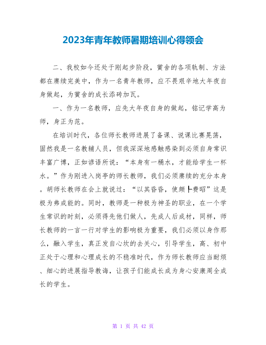 2023年青年教师暑期培训心得领会.doc_第1页