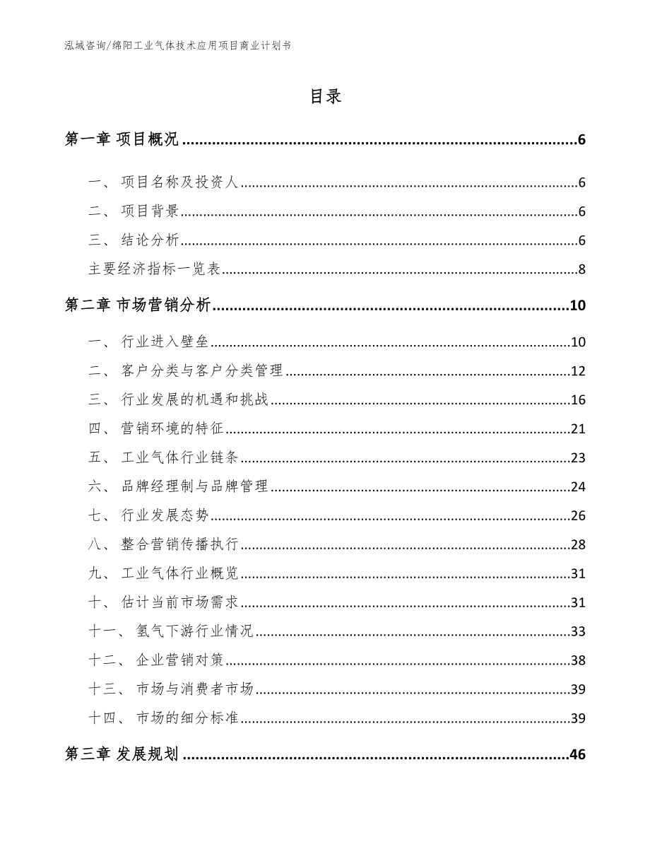 绵阳工业气体技术应用项目商业计划书_第1页