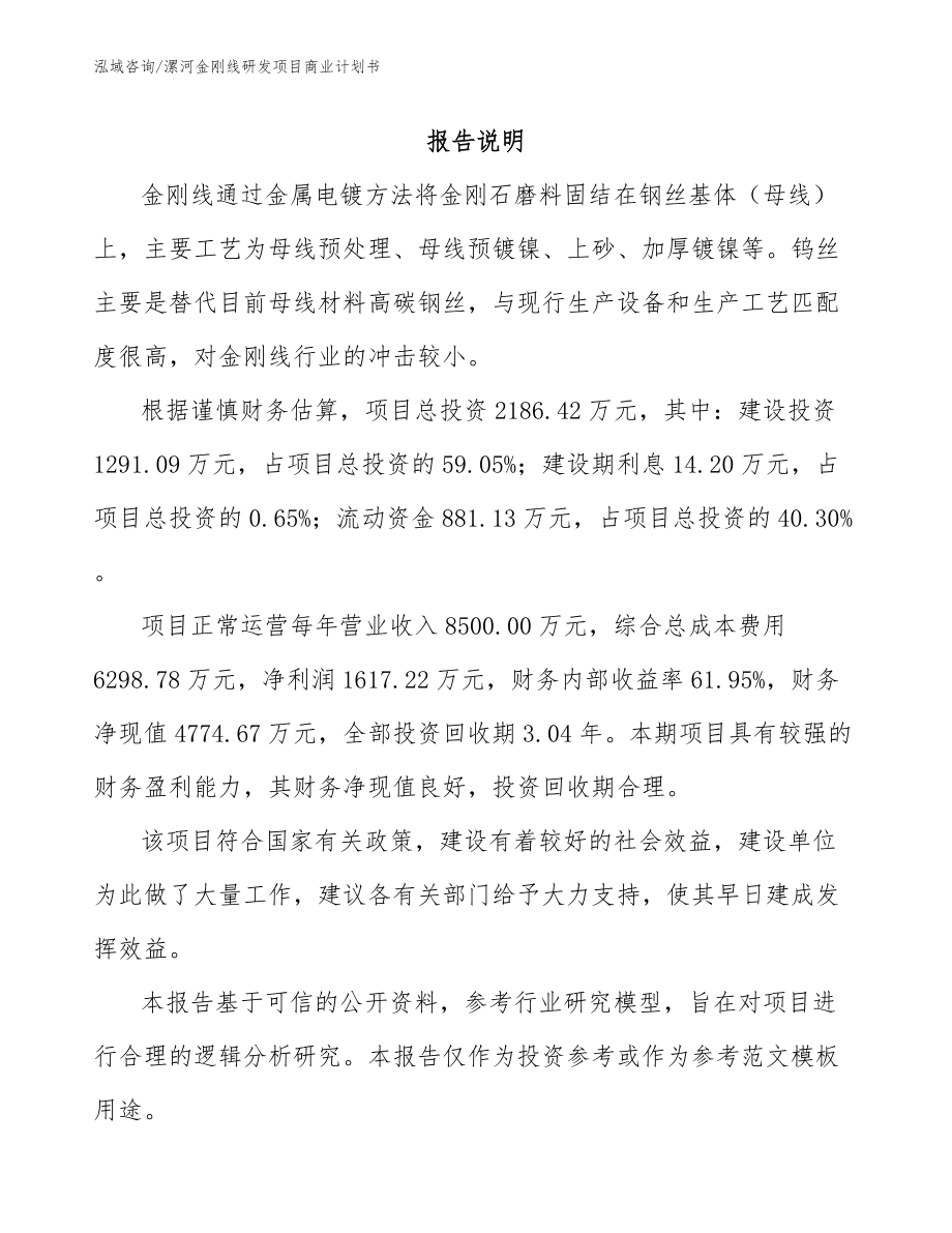 漯河金刚线研发项目商业计划书_第1页