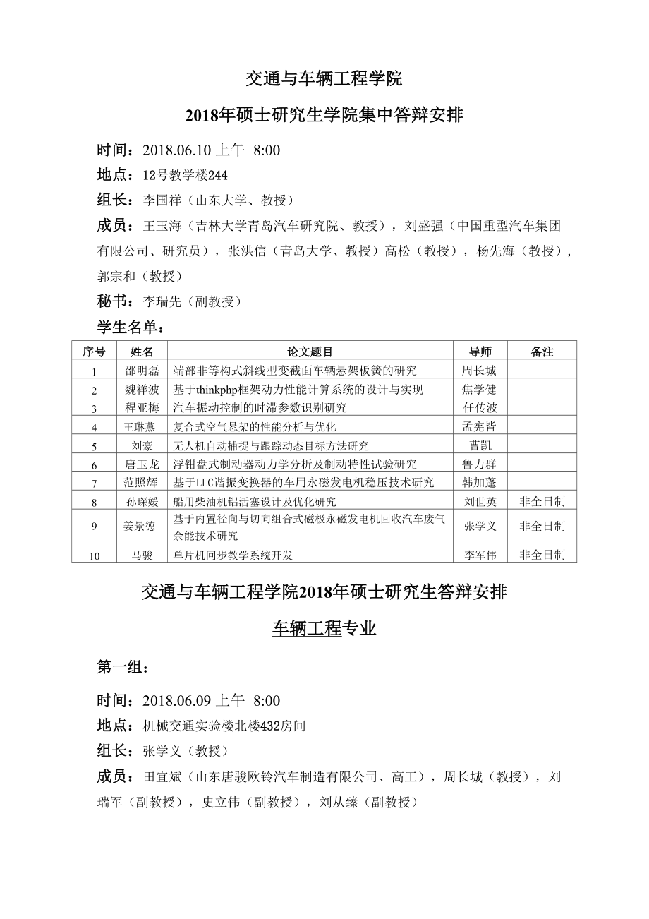 交通与车辆工程学院硕士学位论文答辩会安排_第1页