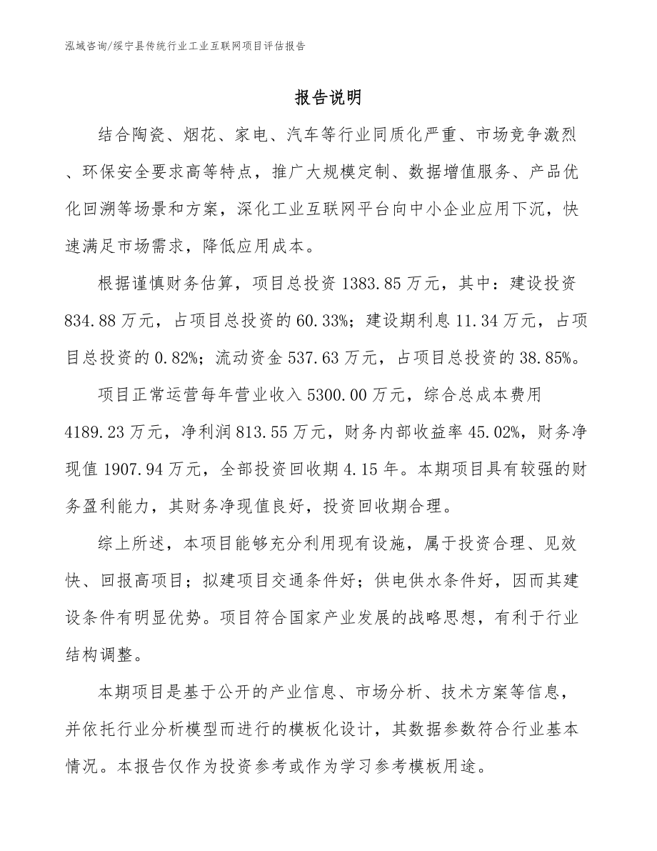 绥宁县传统行业工业互联网项目评估报告_第1页