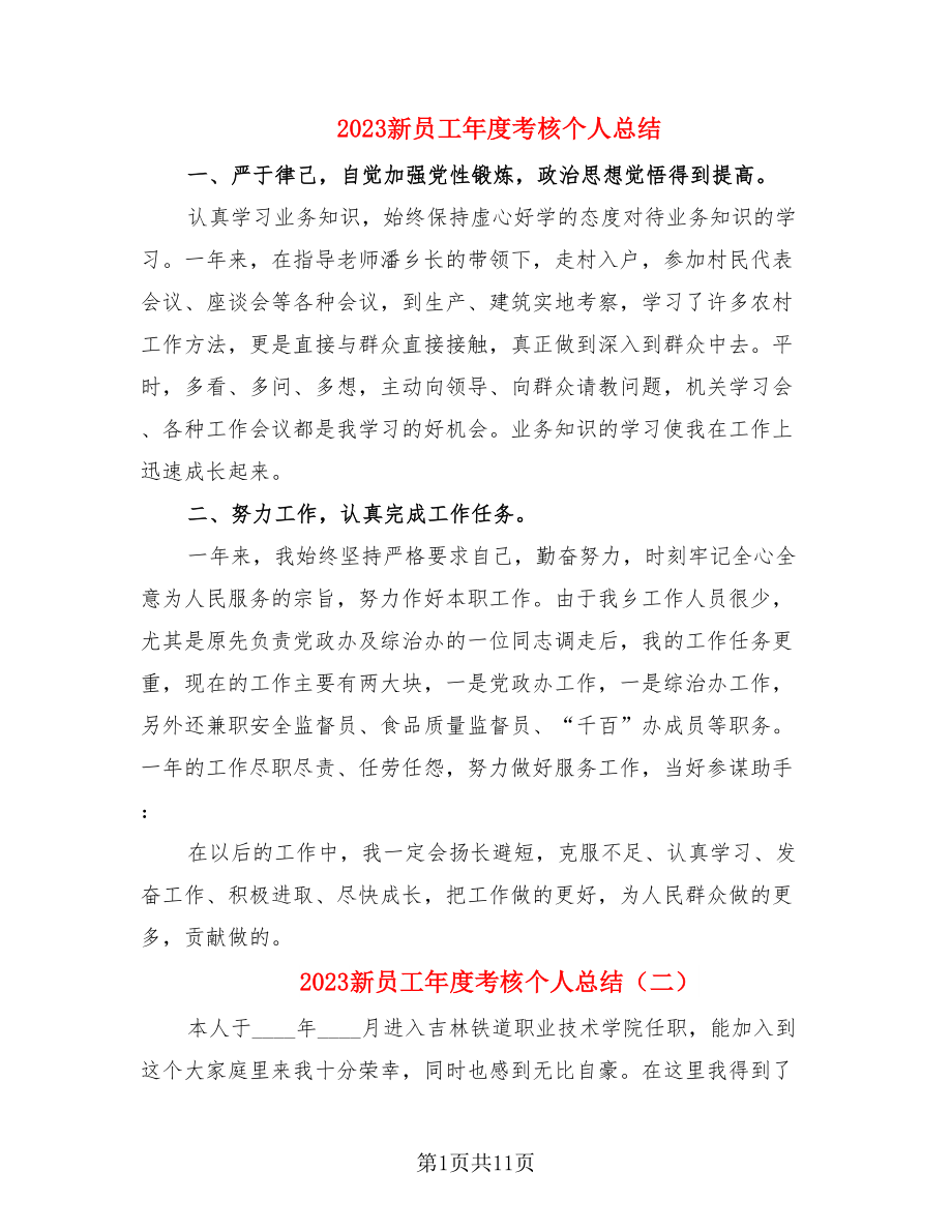 2023新员工年度考核个人总结.doc_第1页