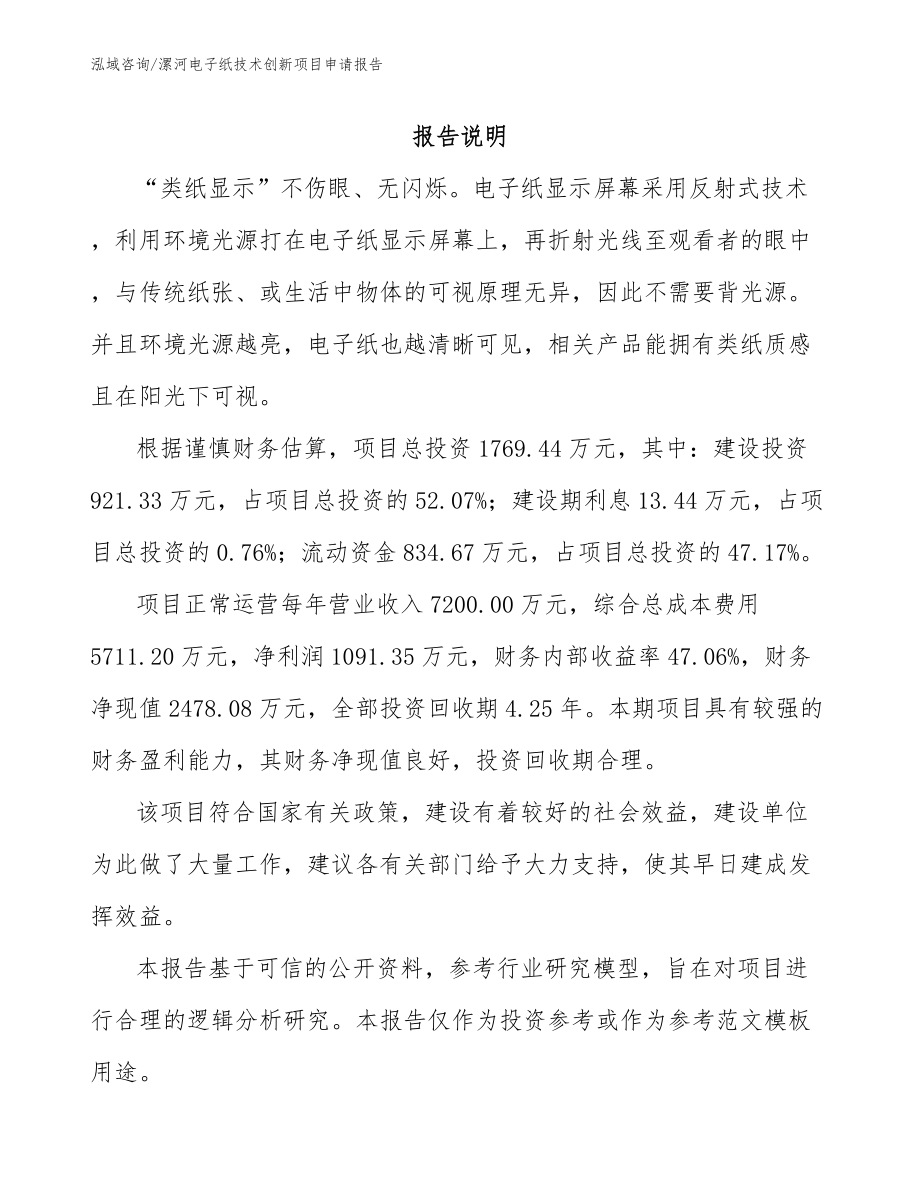 漯河电子纸技术创新项目申请报告模板_第1页