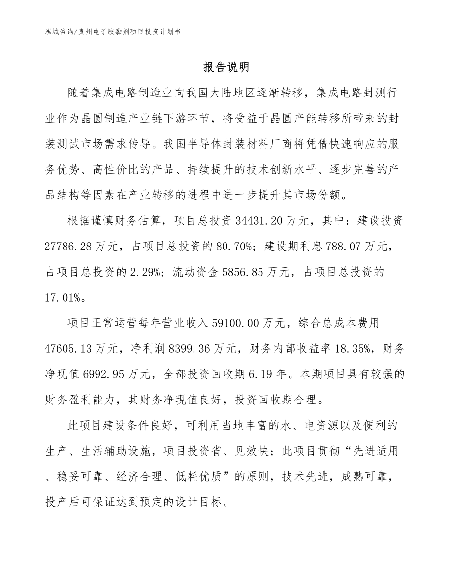 贵州电子胶黏剂项目投资计划书_第1页