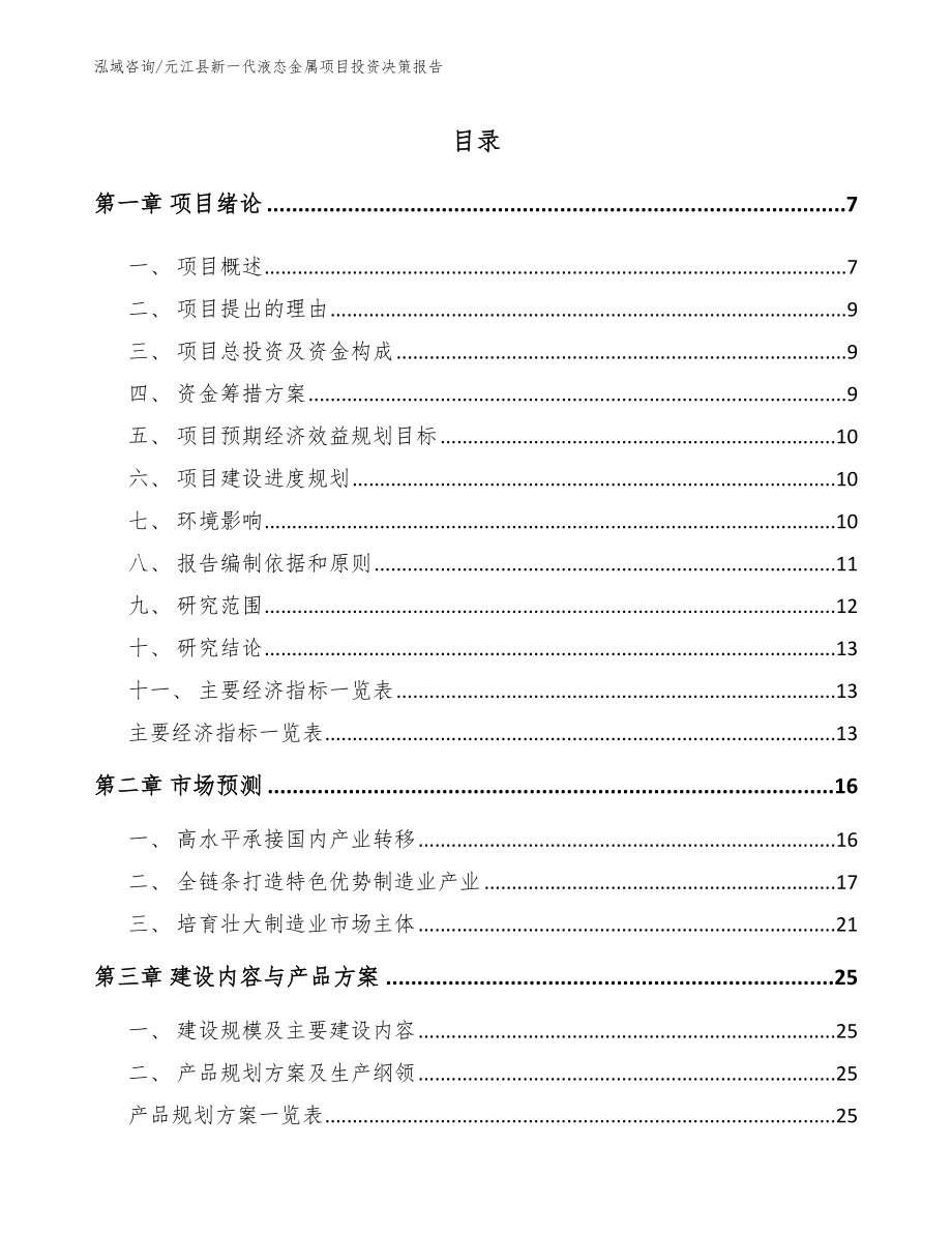 元江县新一代液态金属项目投资决策报告模板参考_第1页
