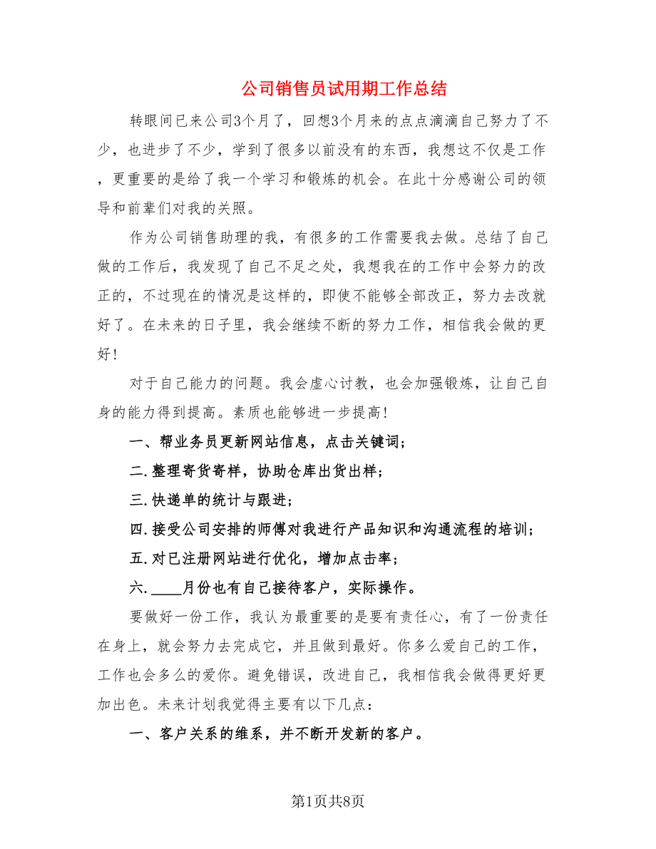 公司销售员试用期工作总结.doc_第1页