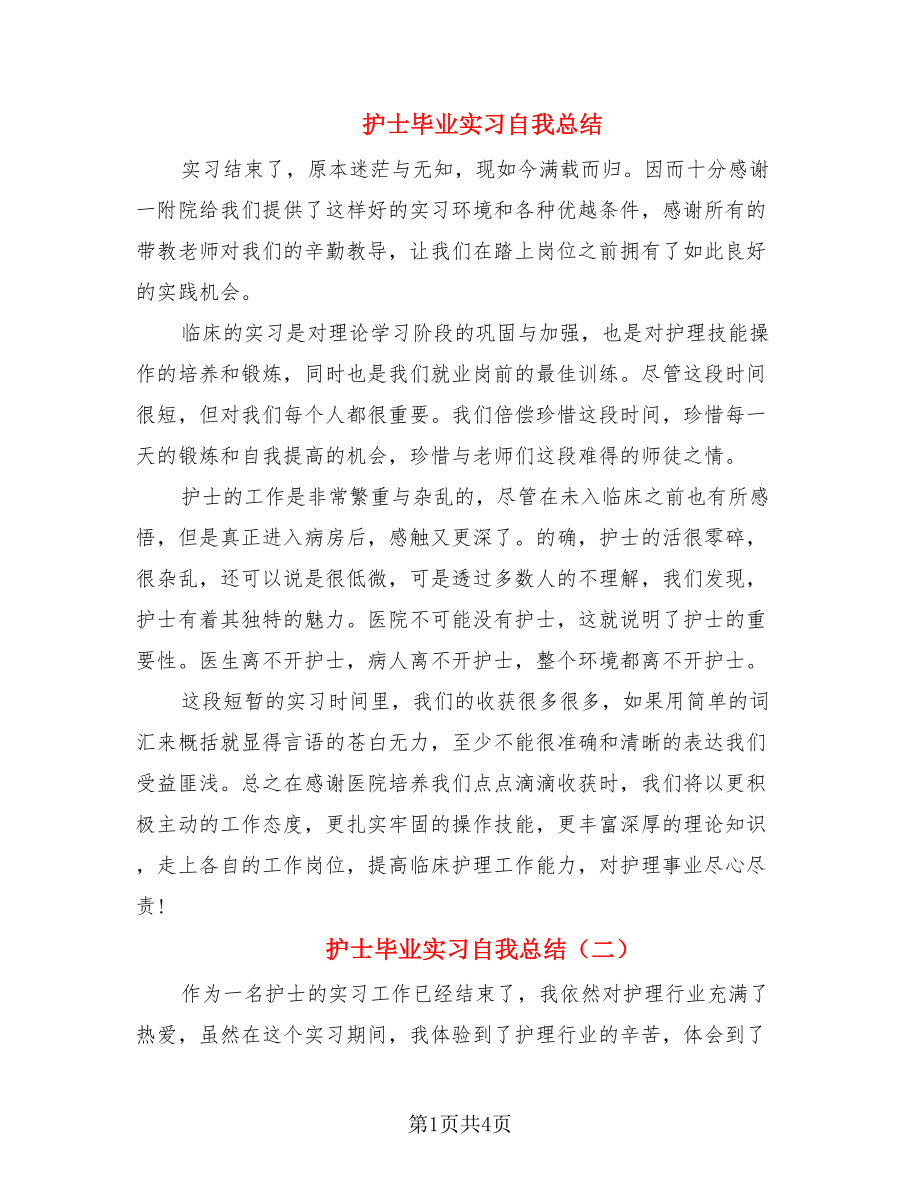 护士毕业实习自我总结.doc_第1页