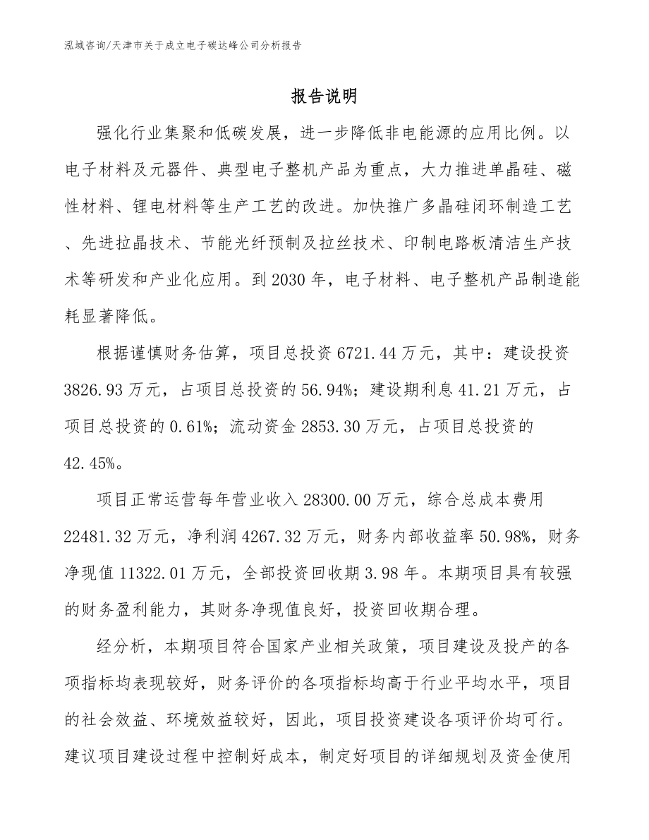 天津市关于成立电子碳达峰公司分析报告（范文参考）_第1页
