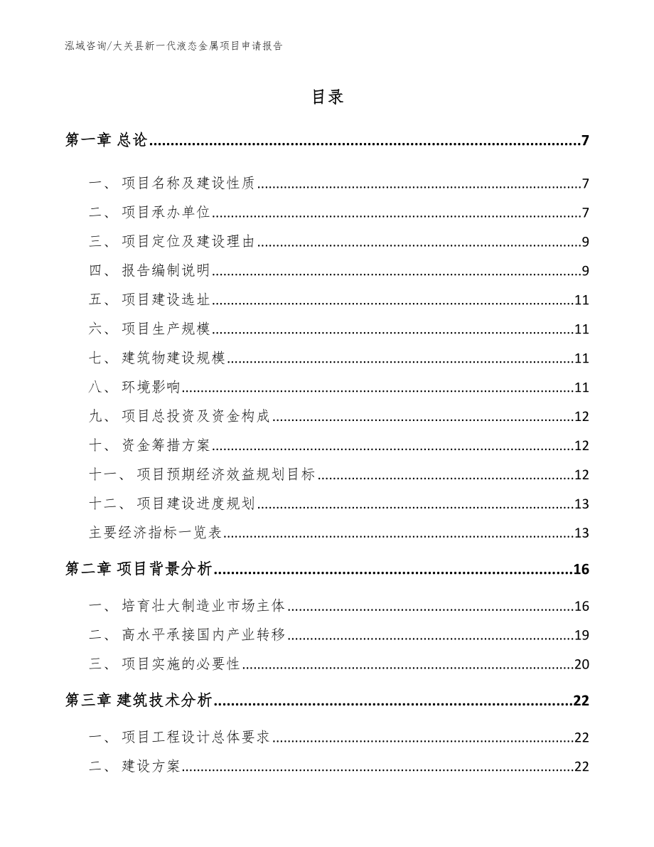 大关县新一代液态金属项目申请报告_第1页