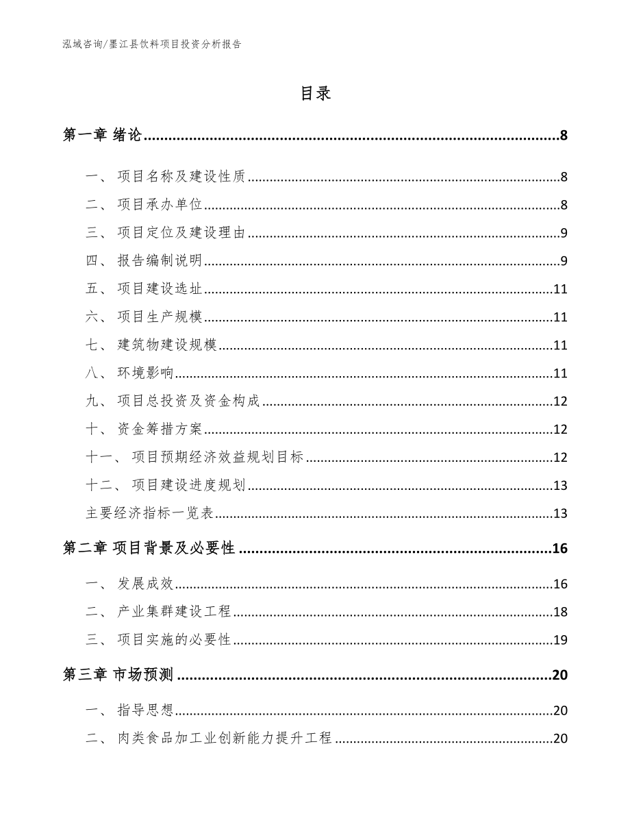 墨江县饮料项目投资分析报告_模板参考_第1页
