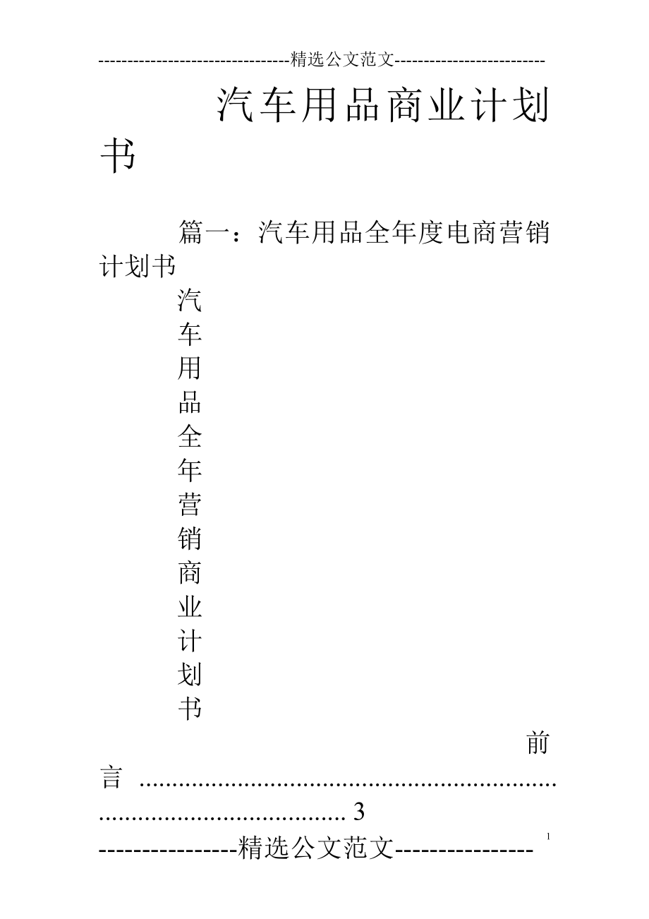 汽车用品商业计划书_第1页