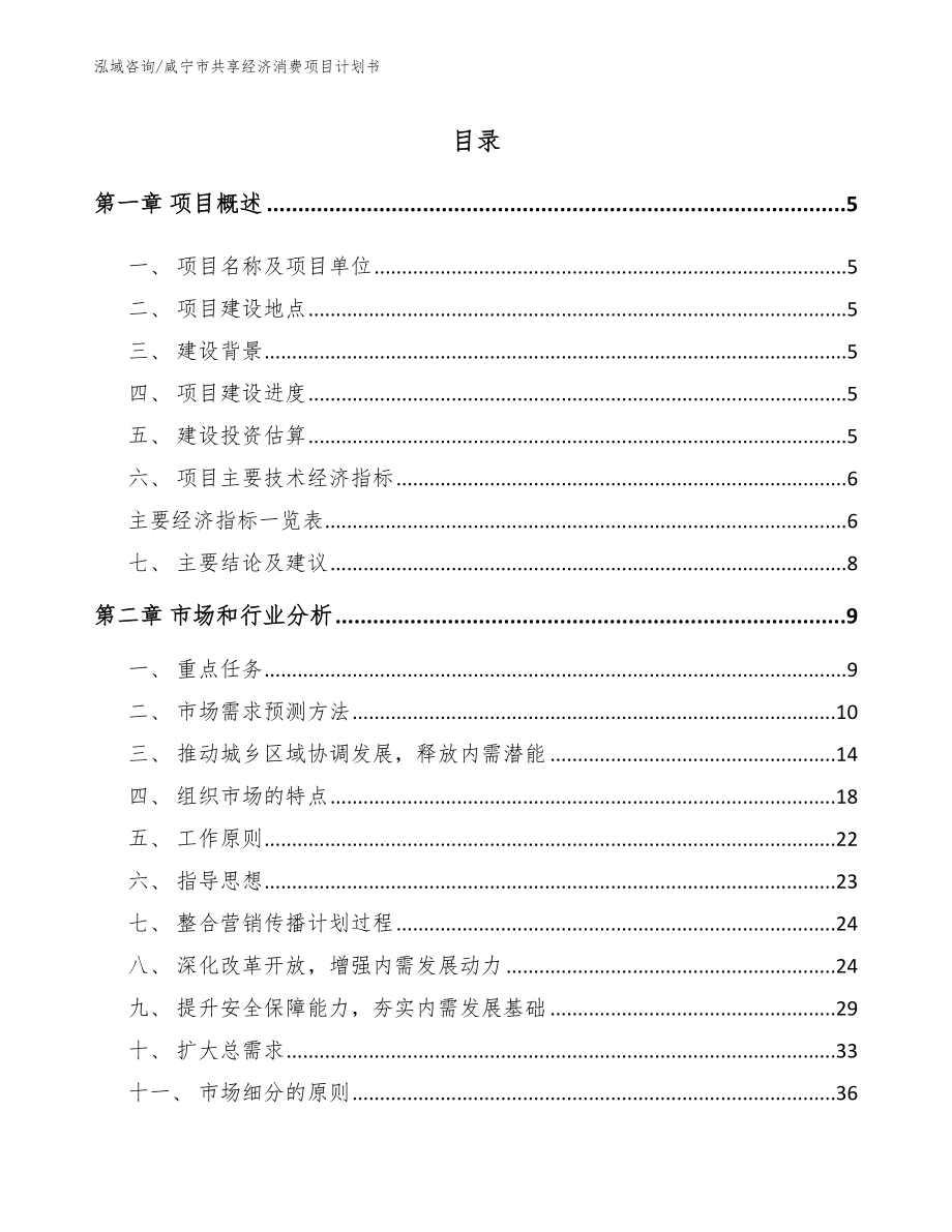 咸宁市共享经济消费项目计划书【模板参考】_第1页