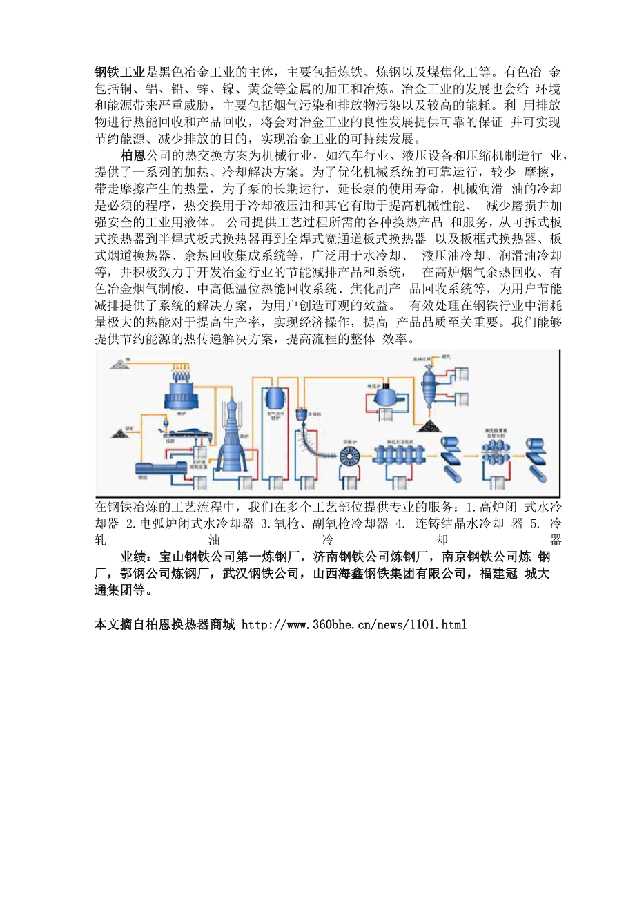 板式换热器在钢铁冶金行业中的应用方案_第1页