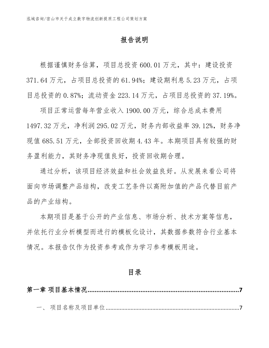 密山市关于成立数字物流创新提质工程公司策划方案_模板范文_第1页