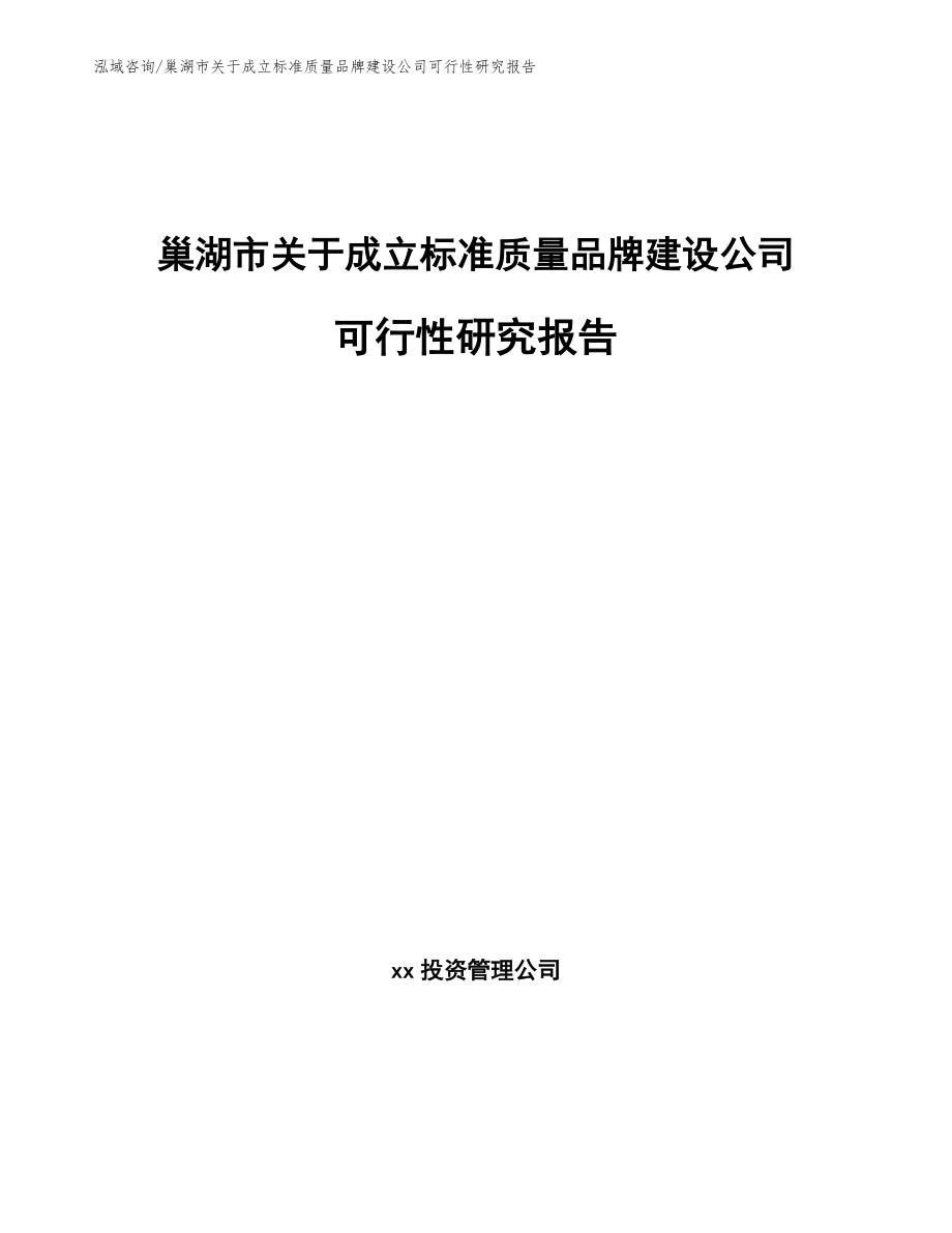 巢湖市关于成立标准质量品牌建设公司可行性研究报告_第1页