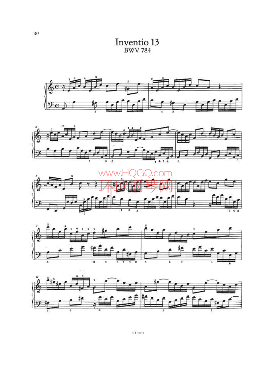巴赫二部创意曲No.13 A小调BWV 784 钢琴谱_第1页