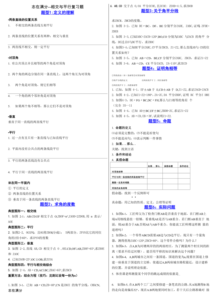 相交与平行好题 难题 分类整理 拔高_第1页