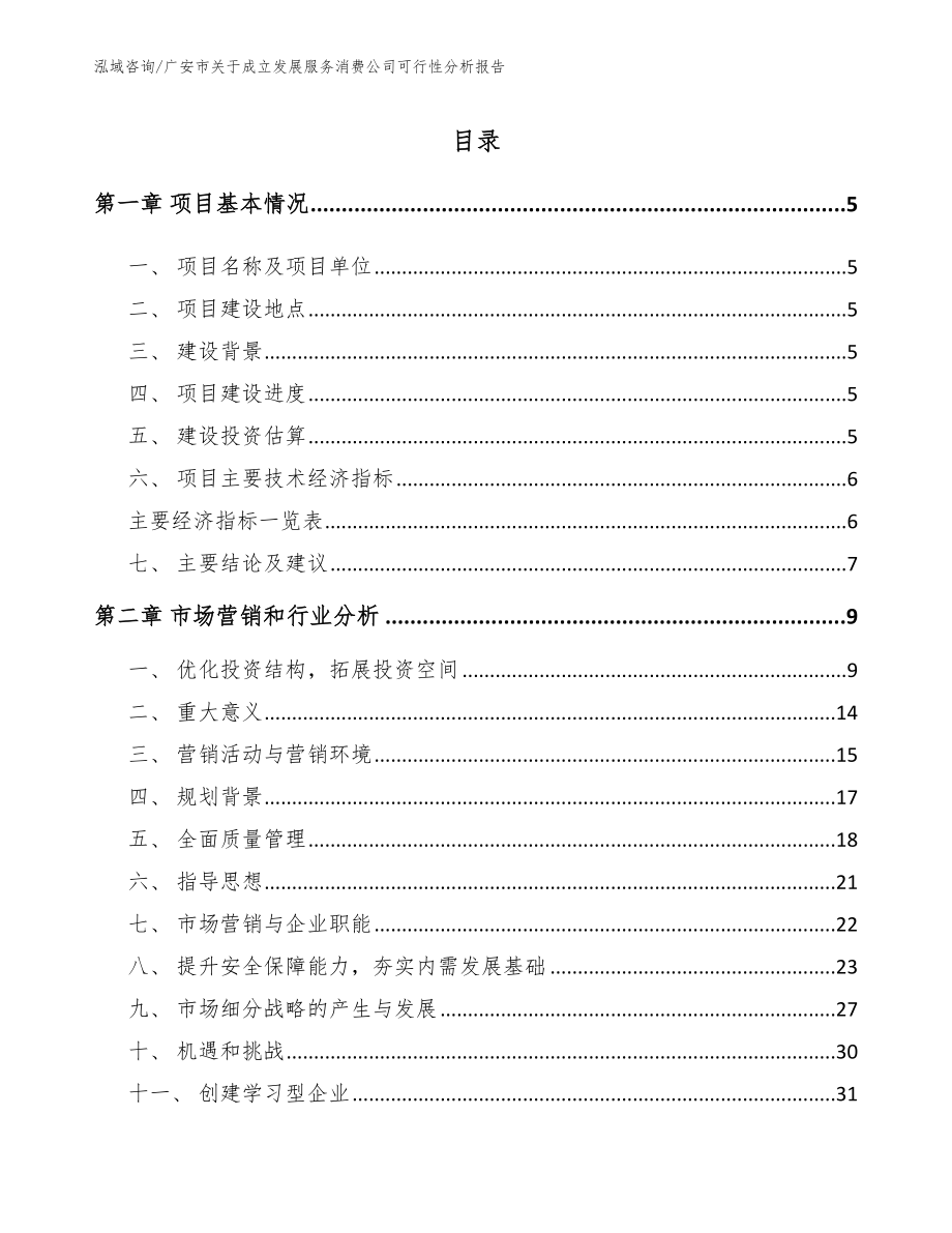 广安市关于成立发展服务消费公司可行性分析报告_第1页