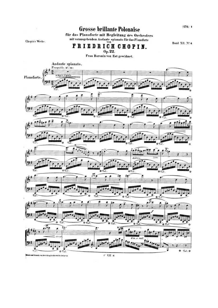 平静的行板与华丽的波兰舞曲 Op.22Grande Polonaise Brilliante Preceded by an Andante Spianato 钢琴谱1_第1页