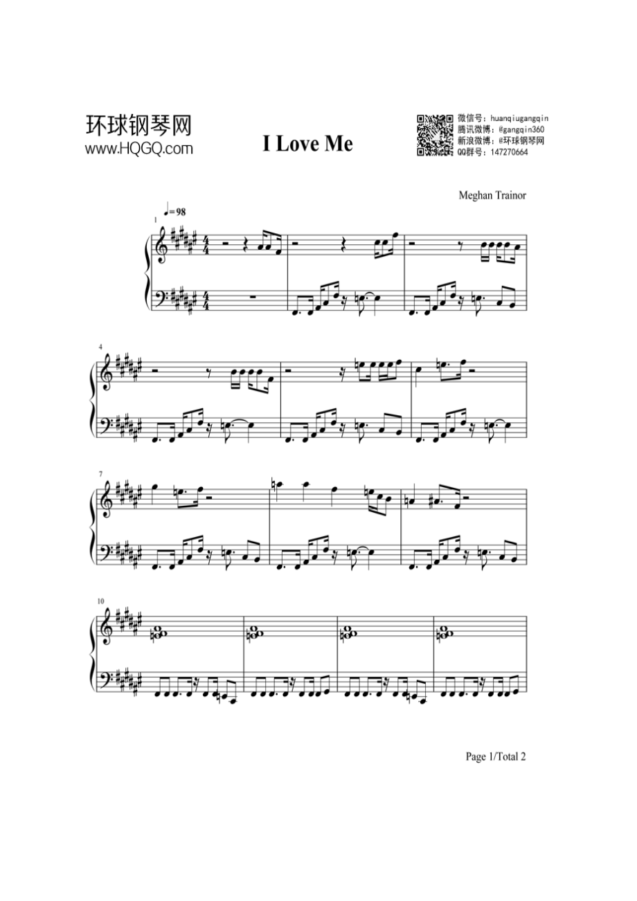 I Love Me 鋼琴譜_第1頁
