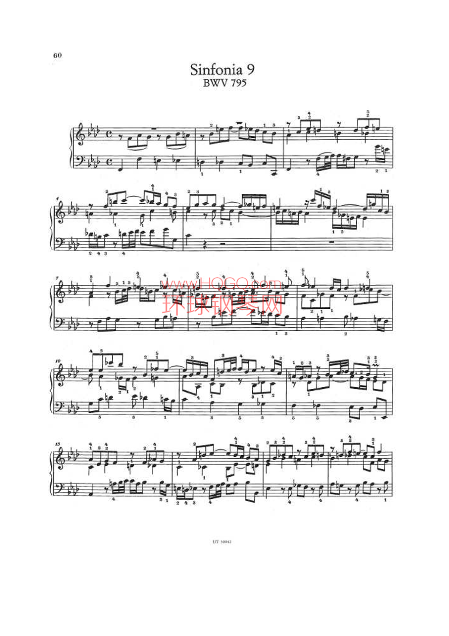 巴赫三部创意曲No.9 F小调BWV 795 钢琴谱_第1页