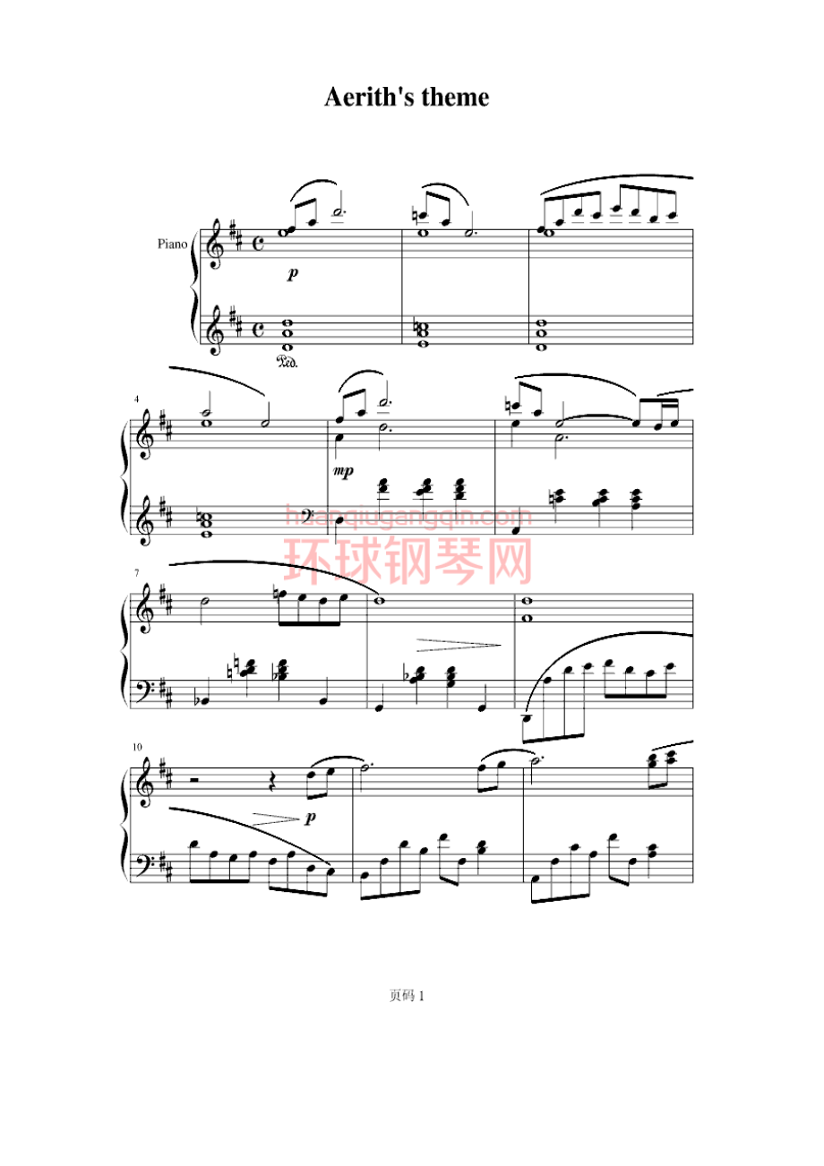 Aerith's theme 钢琴谱_第1页