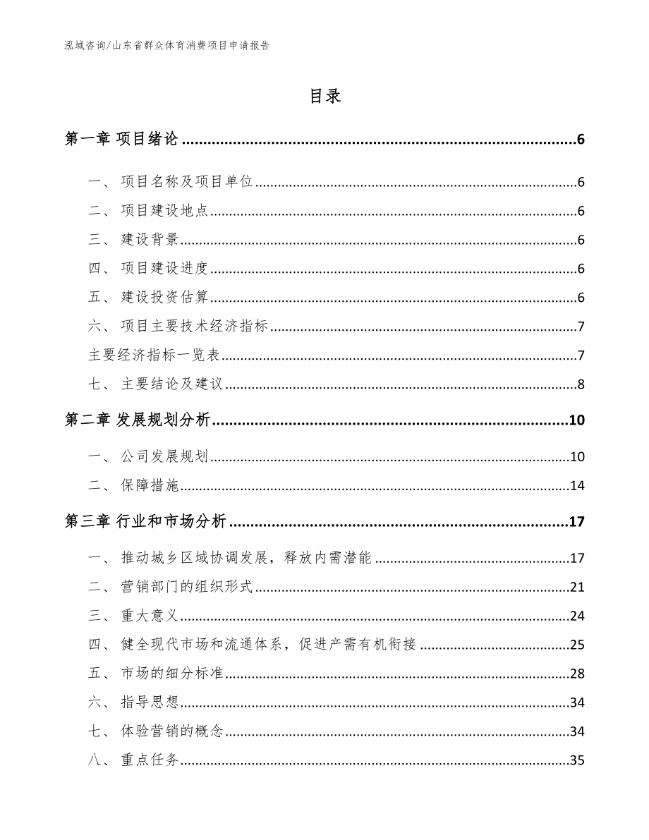 山东省群众体育消费项目申请报告（范文）_第1页