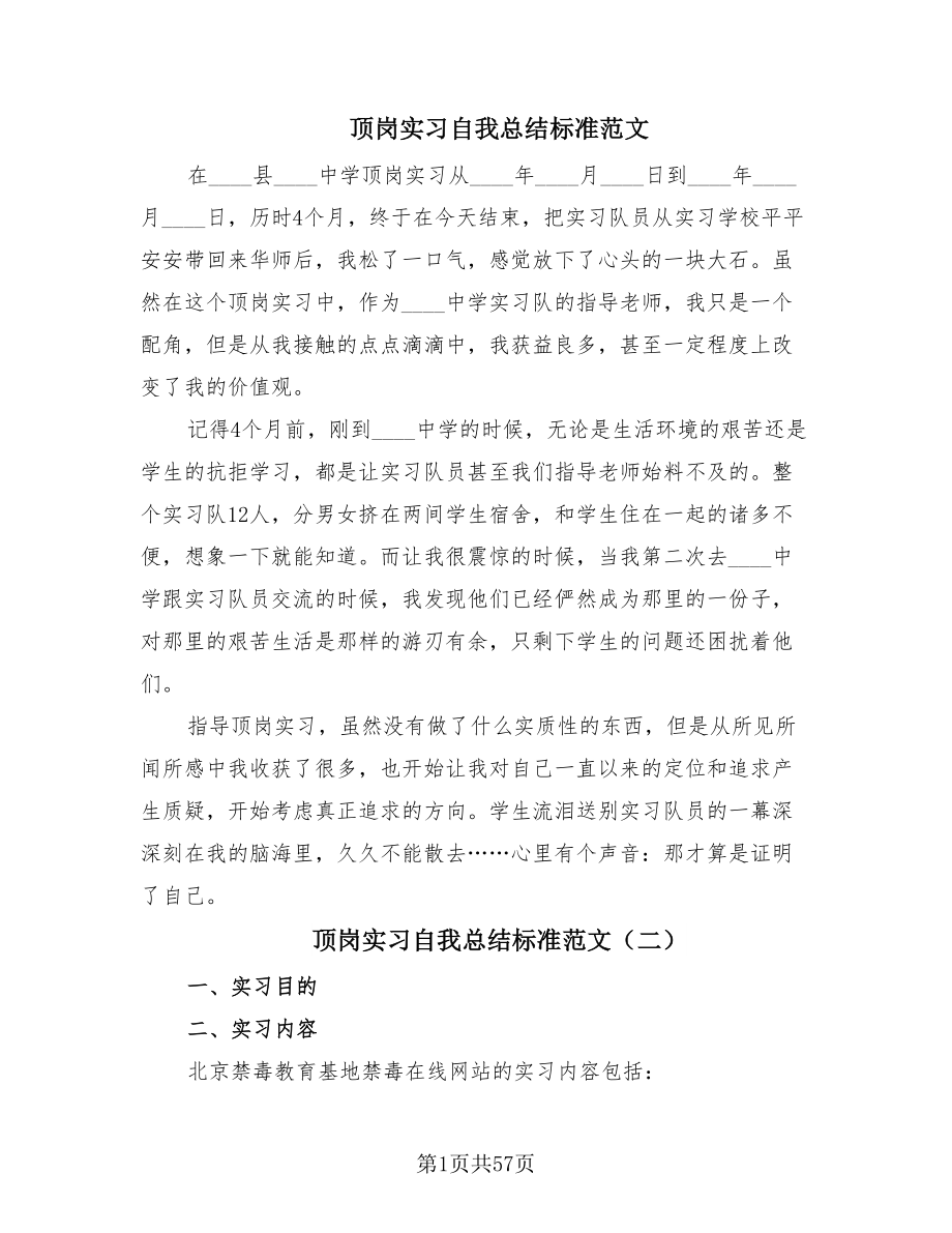 顶岗实习自我总结标准范文.doc_第1页