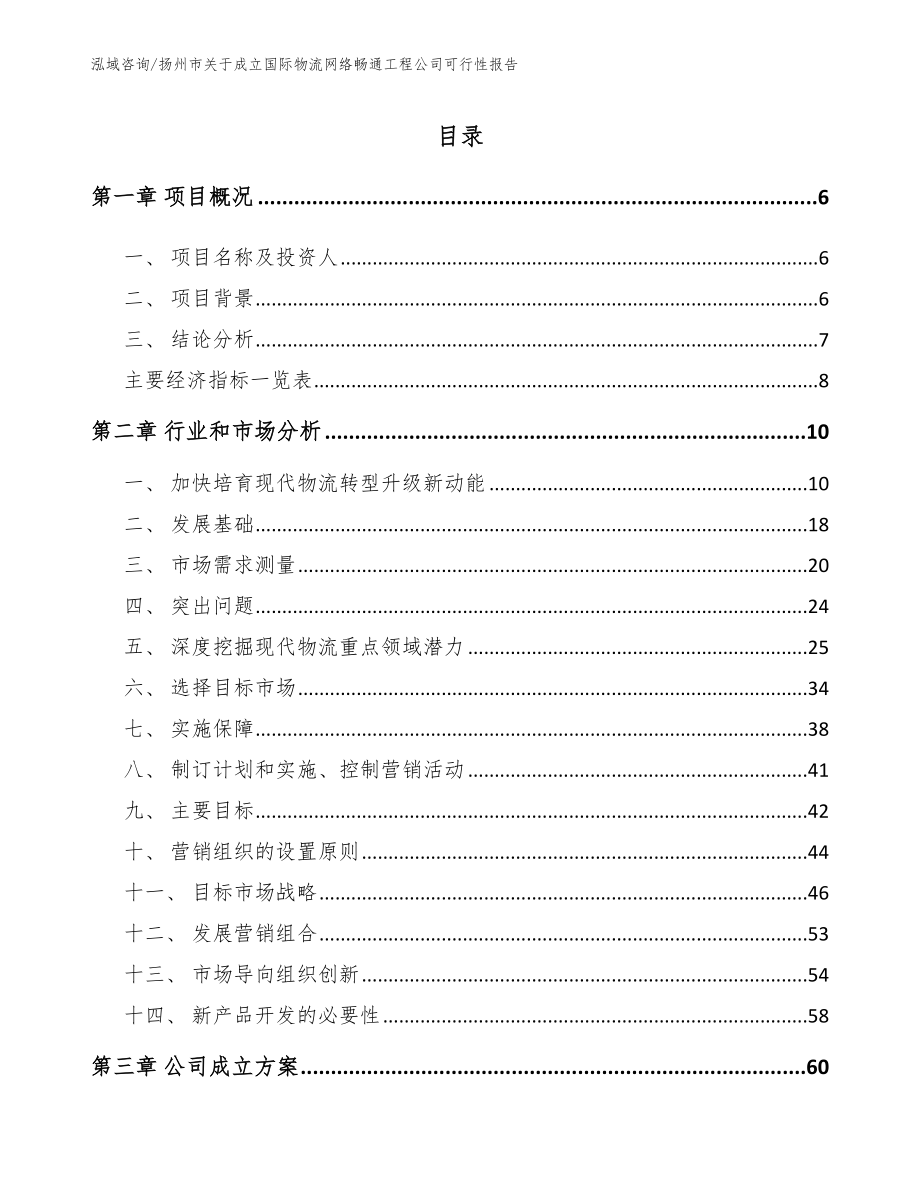 扬州市关于成立国际物流网络畅通工程公司可行性报告（范文参考）_第1页