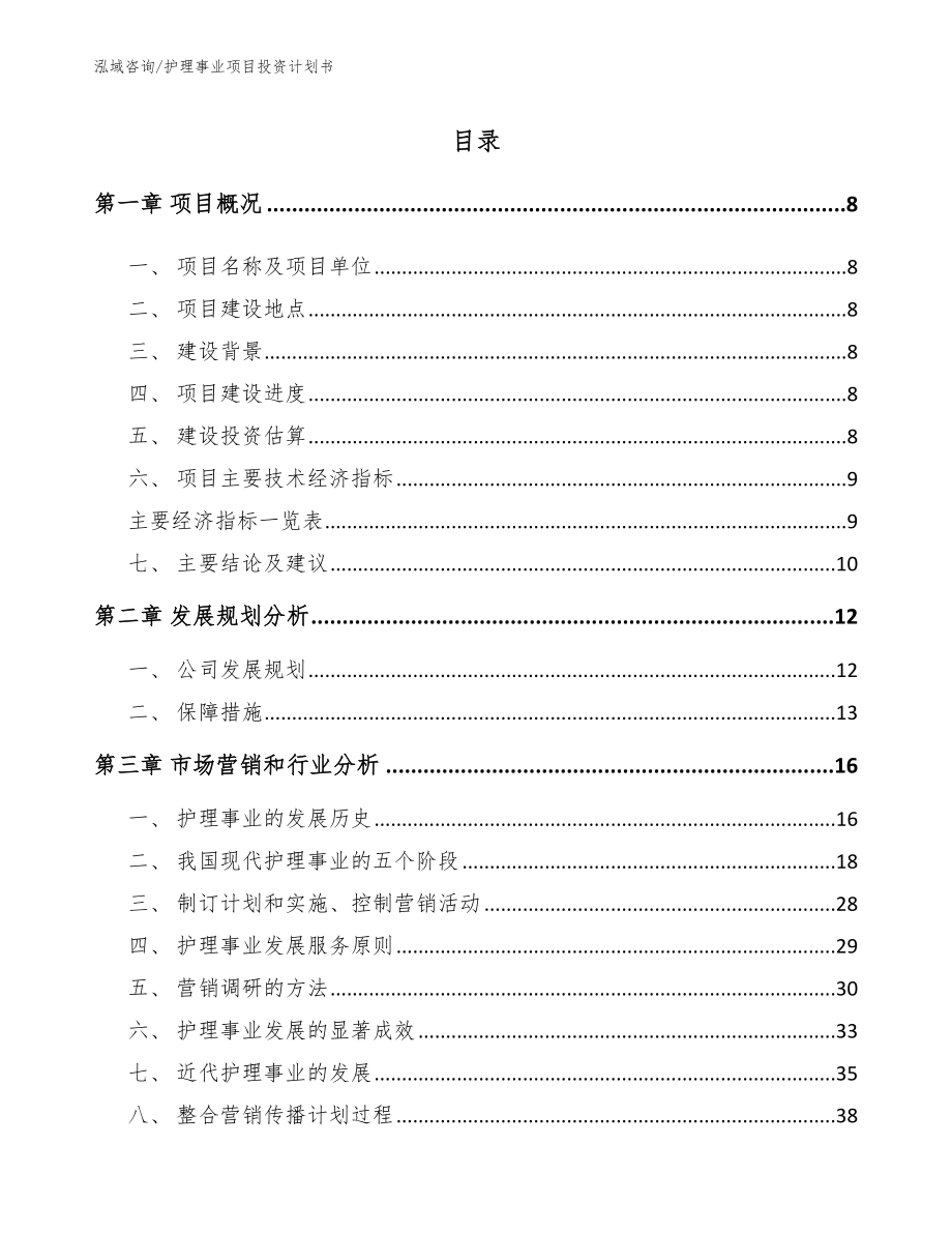 护理事业项目投资计划书_第1页